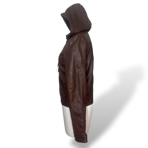 Mike & Chris Women's Genuine Leather Full Zipper Hooded Jacket Size M Brown USA - Picture 2 of 12